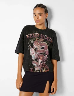 FEMME BERSHKA Tee-shirts*T-shirt manches courtes imprimé