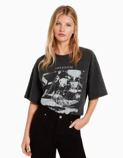 FEMME BERSHKA Tee-shirts*T-shirt manches courtes imprimé