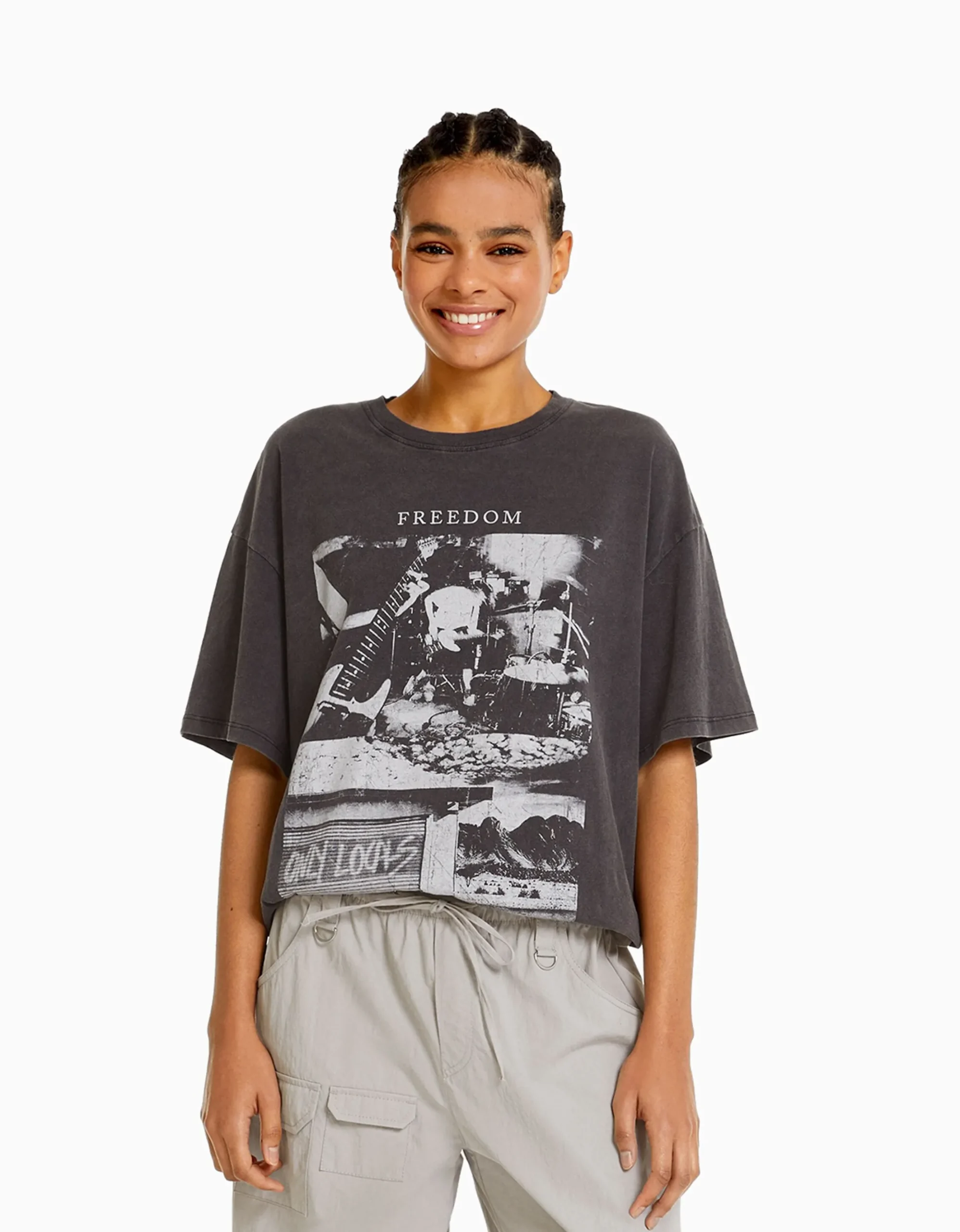 FEMME BERSHKA Vêtements*T-shirt manches courtes imprimé