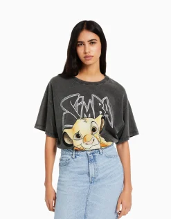 FEMME BERSHKA Cartoons*T-shirt manches courtes imprimé Simba