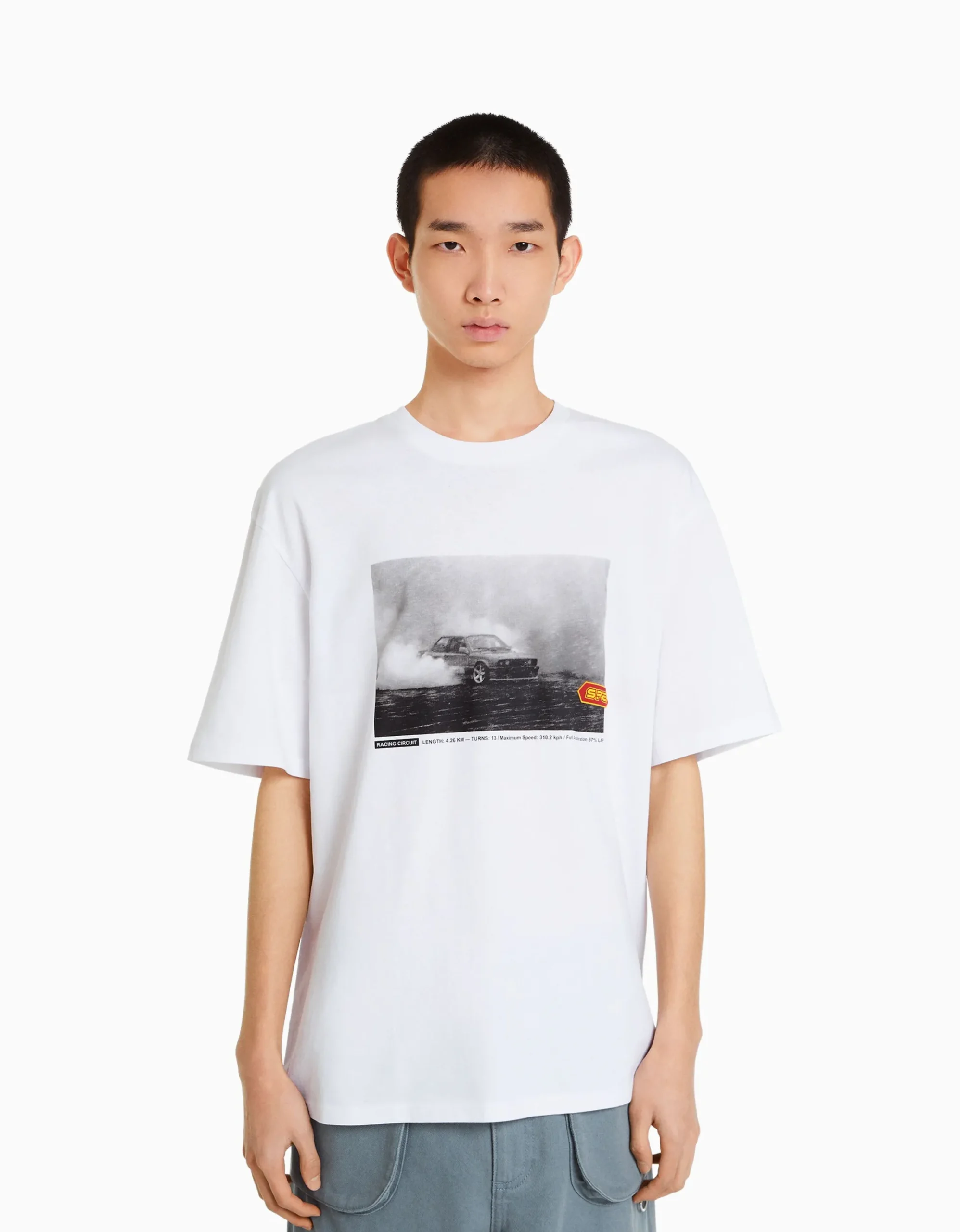 HOMME BERSHKA Vêtements*T-shirt manches courtes oversize imprimé racing