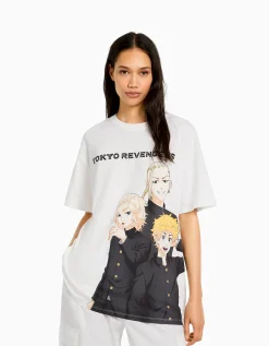 FEMME BERSHKA Vêtements*T-shirt manches courtes oversize imprimé TOKYO REVENGERS