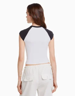 FEMME BERSHKA Tee-shirts*T-shirt manches courtes raglan imprimé