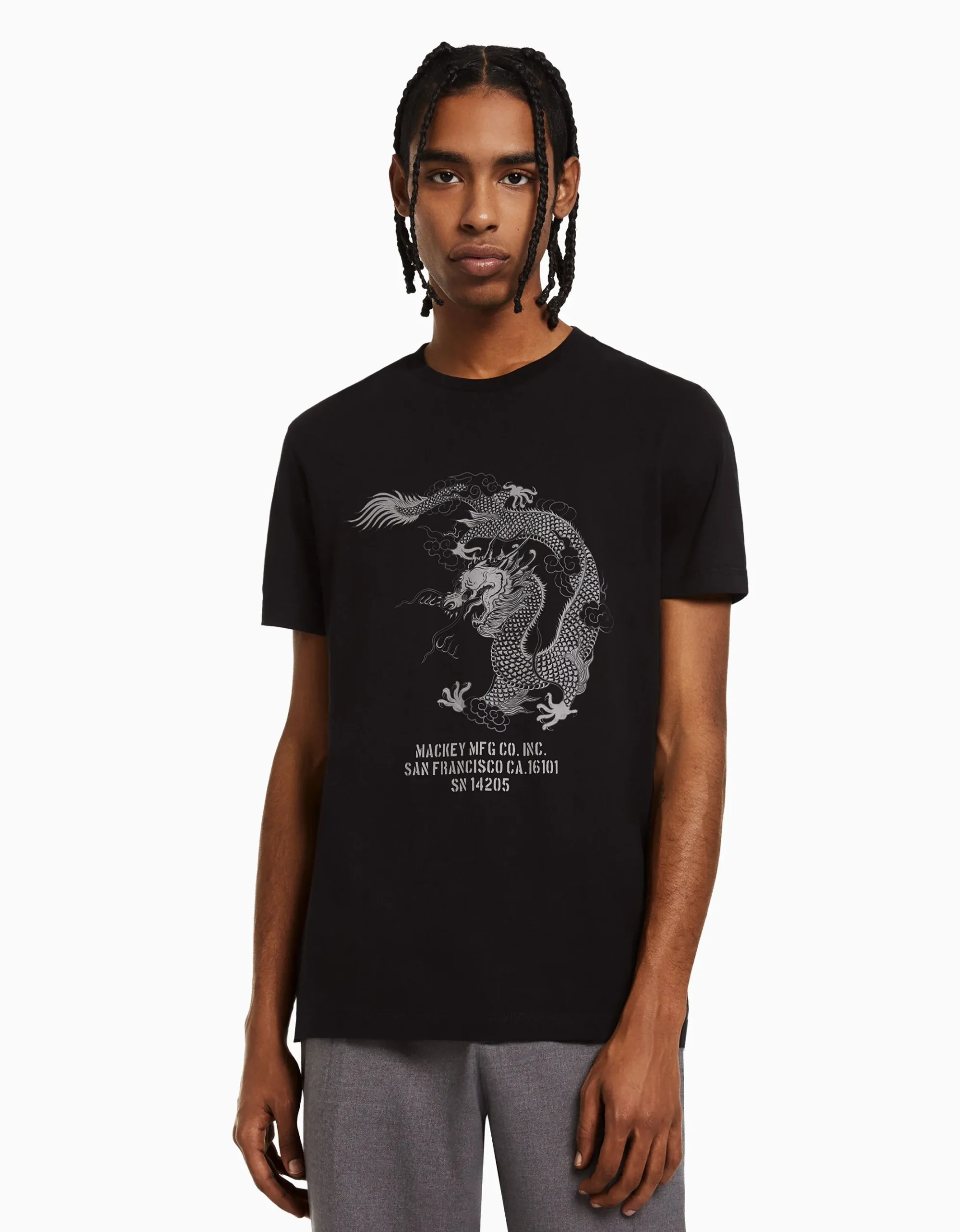 HOMME BERSHKA Tee-shirts*T-shirt manches courtes regular fit imprimé
