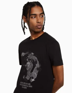 HOMME BERSHKA Tee-shirts*T-shirt manches courtes regular fit imprimé