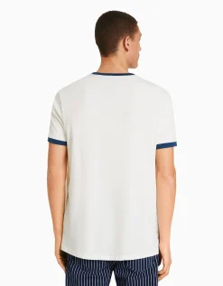 HOMME BERSHKA Vêtements*T-shirt manches courtes regular fit bord-côte contraste