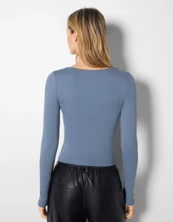 FEMME BERSHKA Tee-shirts*T-shirt manches longues col V froncé