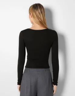 FEMME BERSHKA Tee-shirts*T-shirt manches longues col V froncé