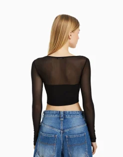 FEMME BERSHKA Tee-shirts*T-shirt manches longues corset tulle