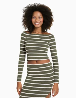 FEMME BERSHKA Tee-shirts*T-shirt manches longues col bateau rayures