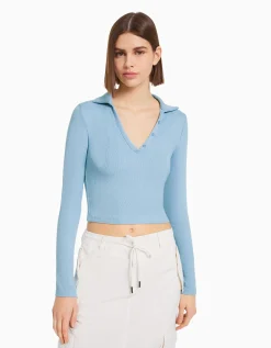 FEMME BERSHKA Tee-shirts*T-shirt manches longues col polo boutons