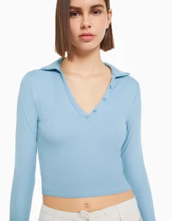 FEMME BERSHKA Tee-shirts*T-shirt manches longues col polo boutons