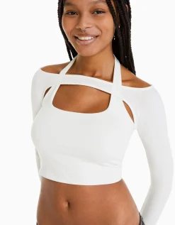 FEMME BERSHKA Tee-shirts*T-shirt manches longues détail encolure
