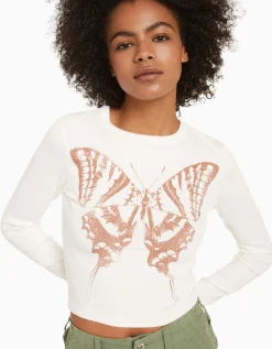 FEMME BERSHKA Tee-shirts*T-shirt manches longues imprimé