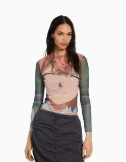 FEMME BERSHKA Vêtements*T-shirt manches longues imprimé TOKYO REVENGERS