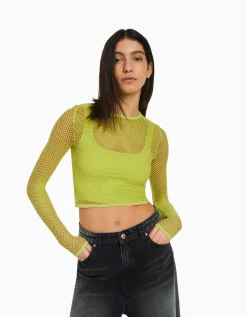 FEMME BERSHKA Tee-shirts*T-shirt manches longues seamless filet