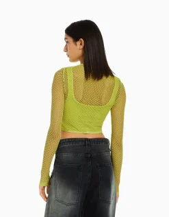 FEMME BERSHKA Tee-shirts*T-shirt manches longues seamless filet