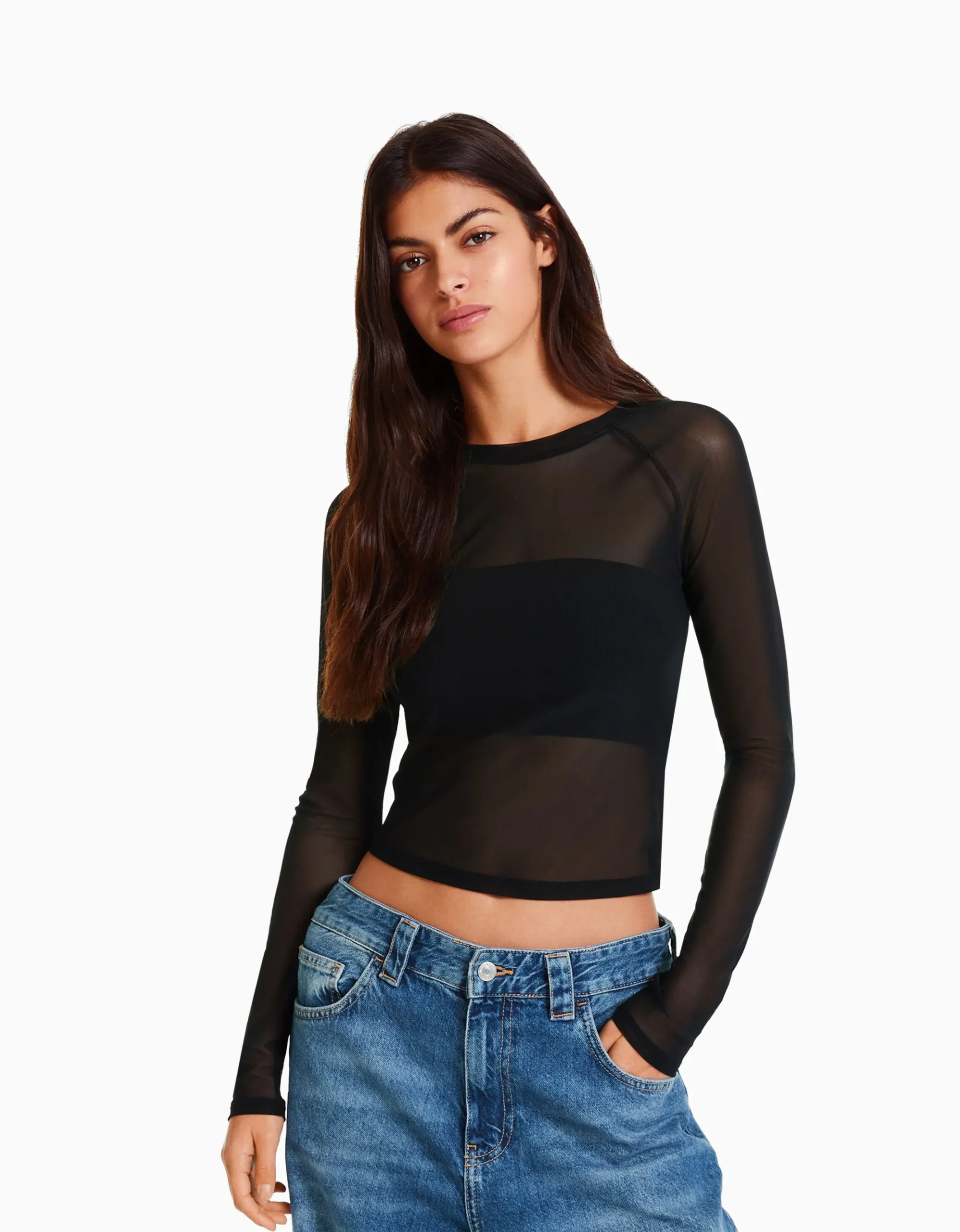 FEMME BERSHKA Tee-shirts*T-shirt manches longues tulle raglan