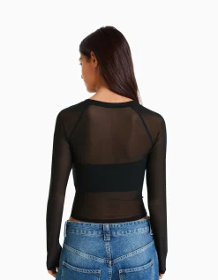 FEMME BERSHKA Tee-shirts*T-shirt manches longues tulle raglan
