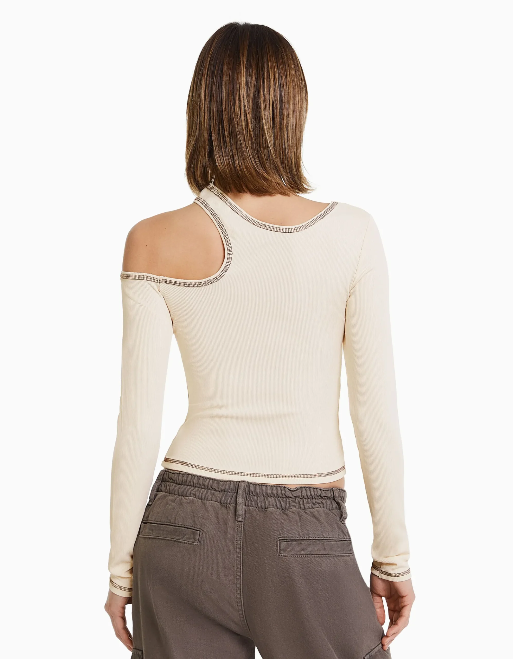 FEMME BERSHKA Tee-shirts*T-shirt moulant manches longues fil contraste