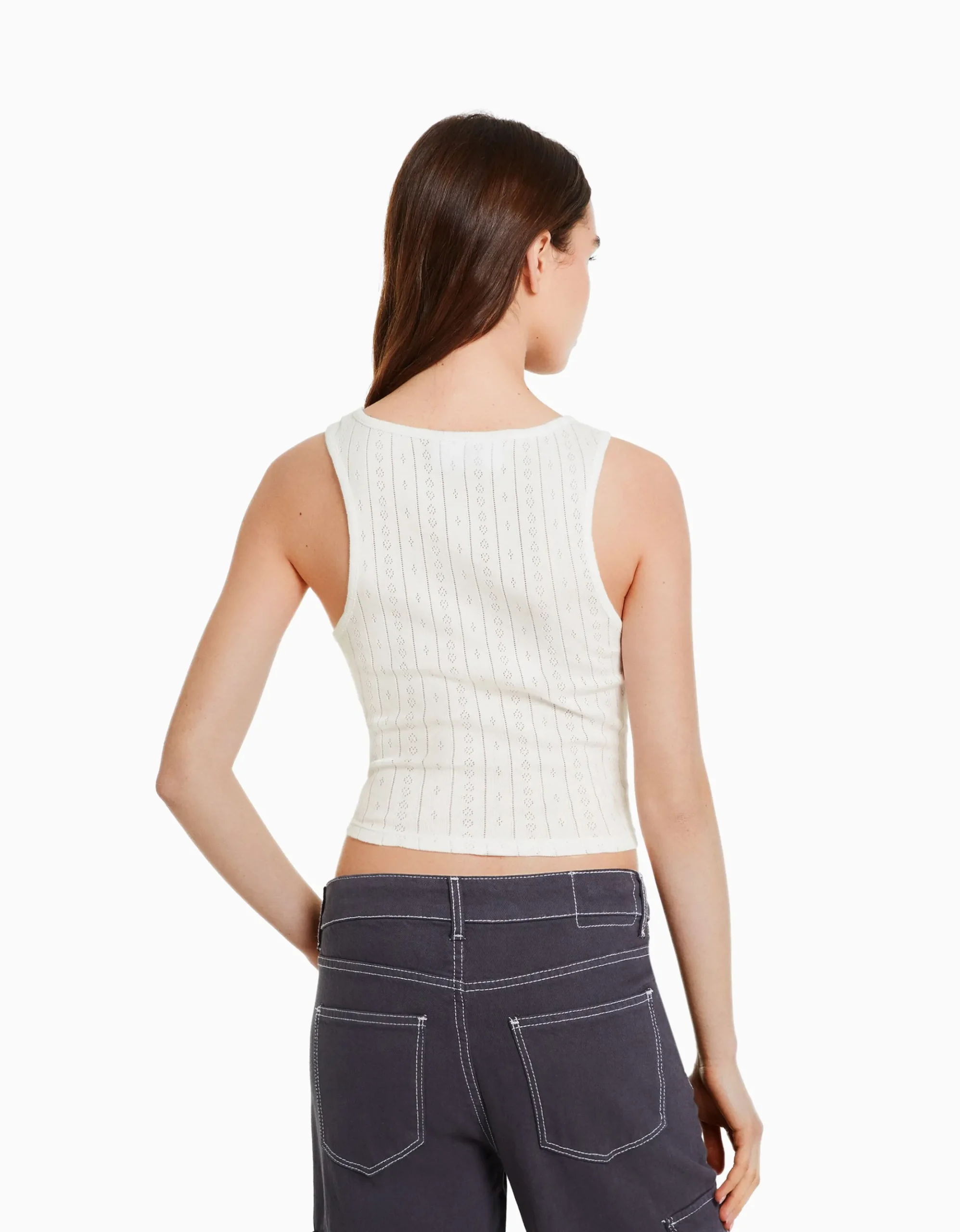 FEMME BERSHKA Tee-shirts*T-shirt sans manches maille pointelle imprimé The Rolling Stones