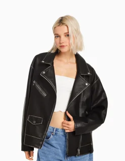 FEMME BERSHKA Vestes*Veste style motard similicuir ceinture