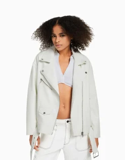 FEMME BERSHKA Vestes*Veste style motard similicuir ceinture