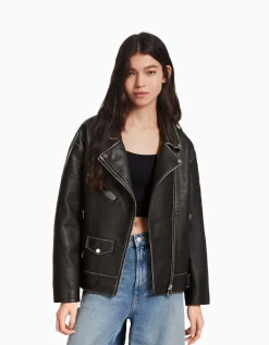 FEMME BERSHKA Vêtements*Veste style motard similicuir ceinture