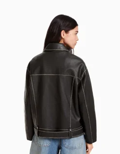 FEMME BERSHKA Vêtements*Veste style motard similicuir ceinture