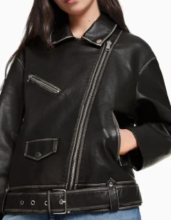 FEMME BERSHKA Vêtements*Veste style motard similicuir ceinture